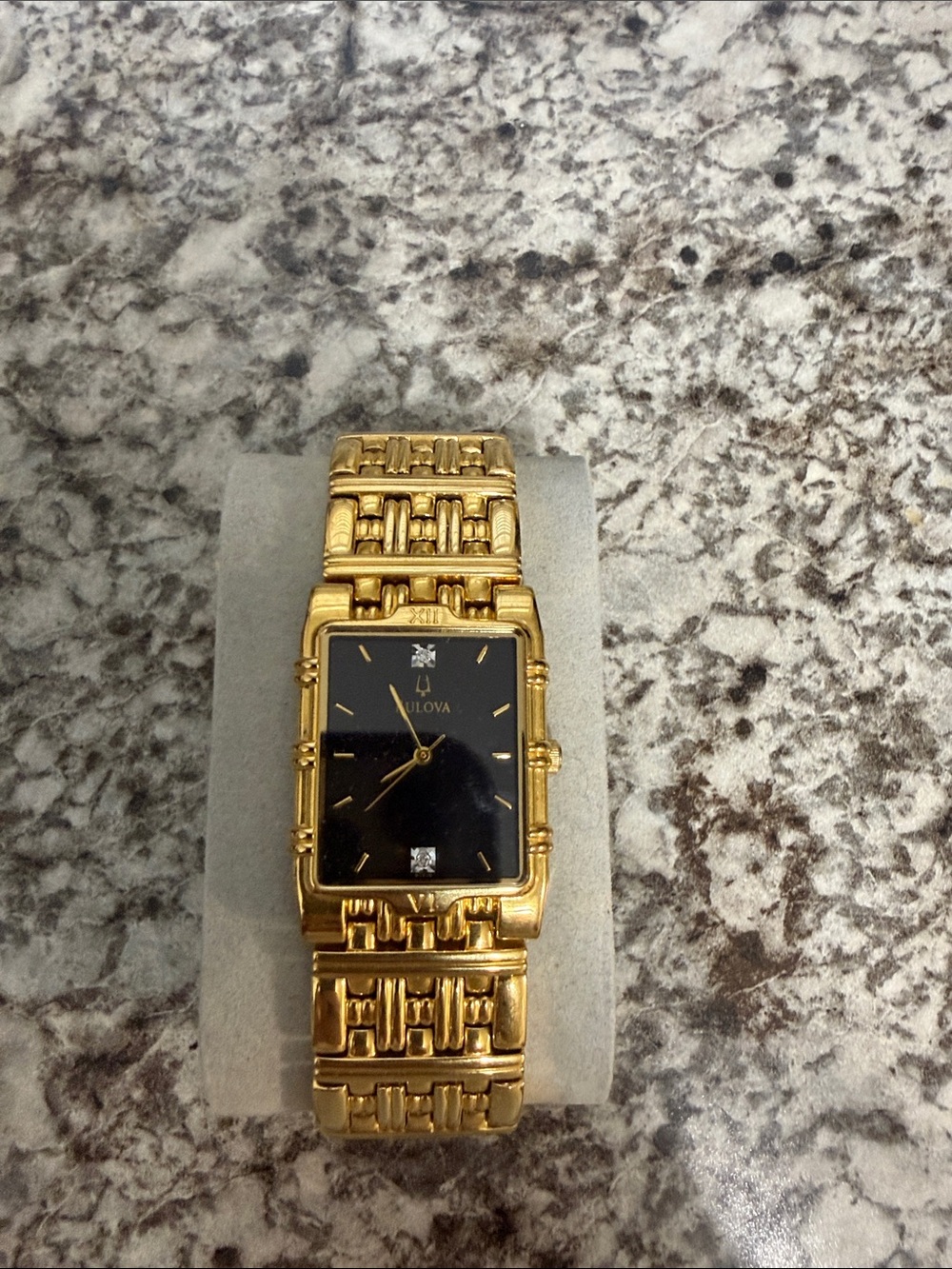 Bulova Gold and Black Rectangular Men’s Dress Watch
